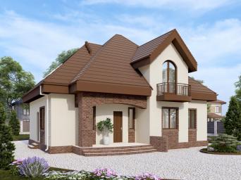 Одноэтажный дом с мансардой, четырьмя спальнями и балконами